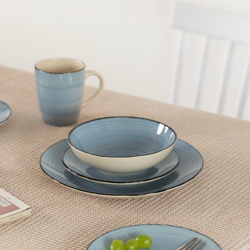 16 PC Spin Wash Dinnerware Dish Set for 4 Person Mugs, Salad and
